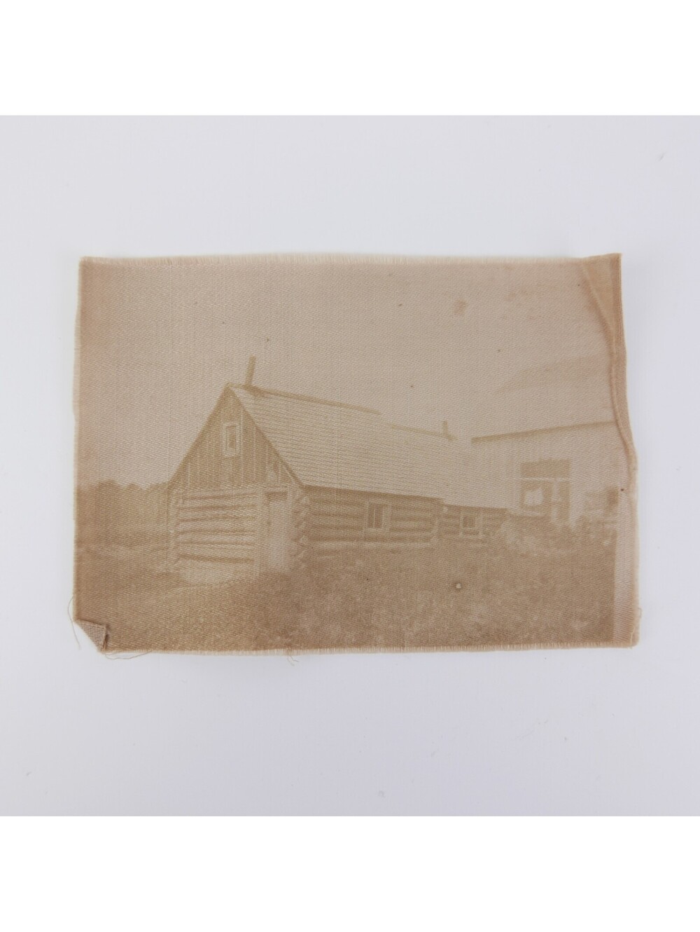 Antique Photograph Printed On Fabric Cloth Log Cabin Pioneer House Primitive